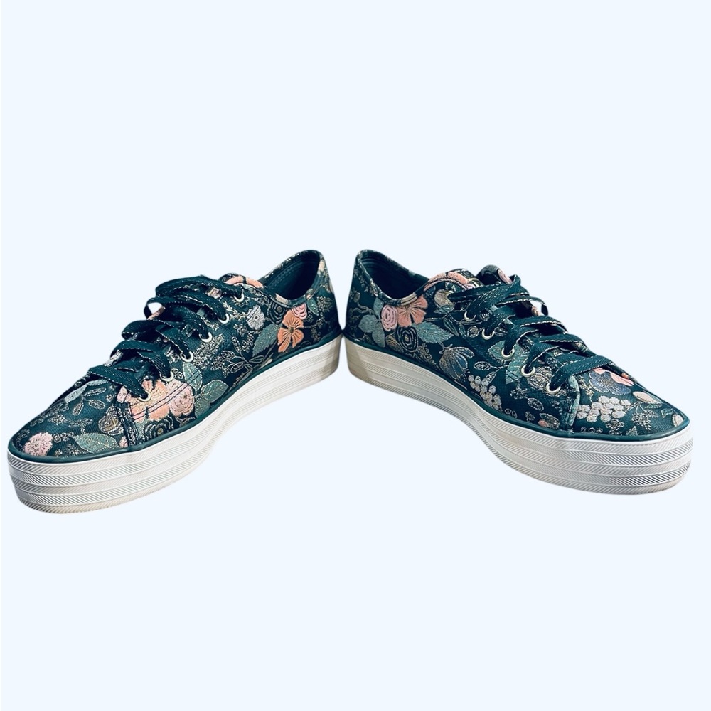 Keds X Rifle Paper Co Womens Floral Sneakers Size 9 Green Gold - Picture 4 of 5